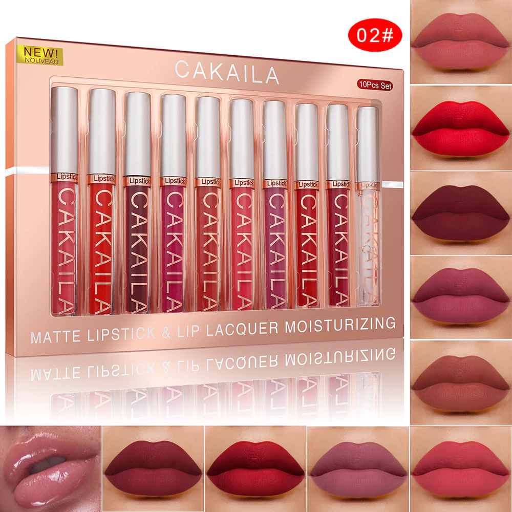 Conjunto de Batons Matte CAKAILA, longa duração, à prova d'água, não gruda e não desbota.